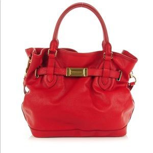Authentic Burberry Calfskin Tote Military Red